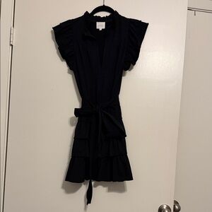 Sundays June Flutter Sleeve Black Ruffle Mini Dress